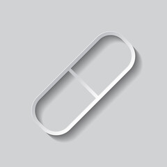 Pill simple icon vector. Flat design. Paper style with shadow. Gray background.ai