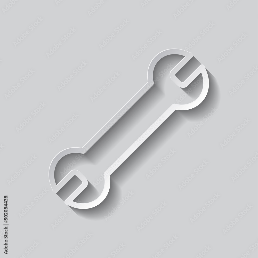 Poster wrench simple icon vector. flat design. paper style with shadow. gray background.ai