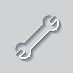 Wrench simple icon vector. Flat design. Paper style with shadow. Gray background.ai