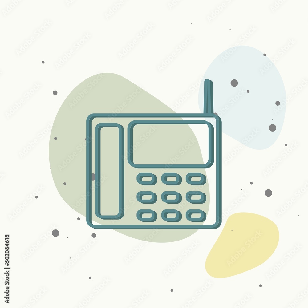 Poster vector icon landline phone with buttons on multicolored background.