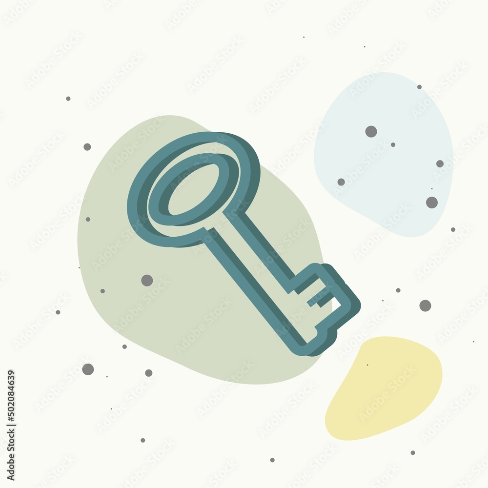 Aufkleber vector icon of a key on multicolored background.