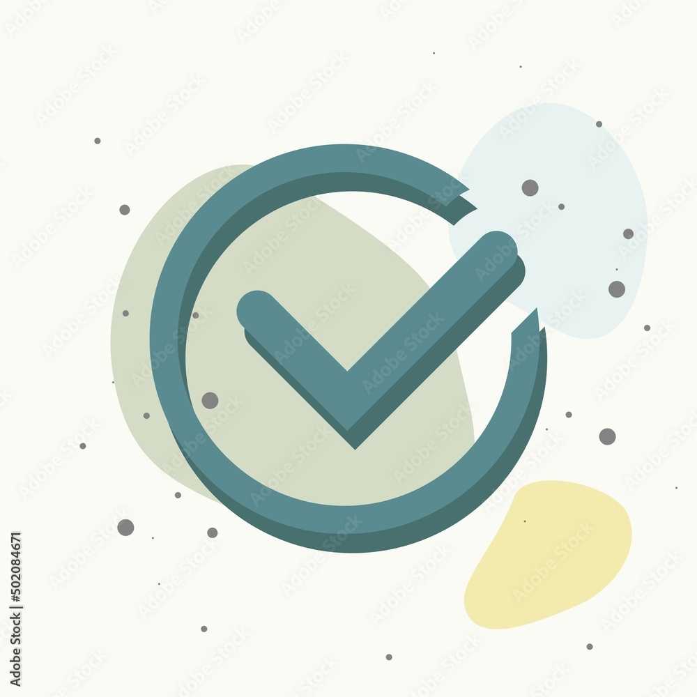 Aufkleber check mark vector icon. ok symbol on multicolored background.