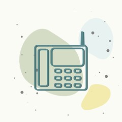 Vector icon landline phone with buttons on multicolored background.