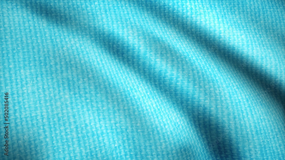 Poster fabric azure background in motion. smooth waves of matter waving from the wind. turquoise silk fabri