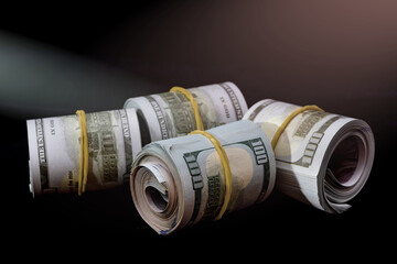 Gangster roll, bankroll, money roll, bundle of dollar money cash. Currency banknotes
