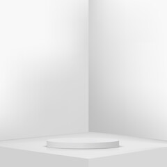 Abstract minimal scene with geometric forms. White podium in white background for product presentation. Vector