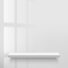 Empty white shelf on white wall. Vector