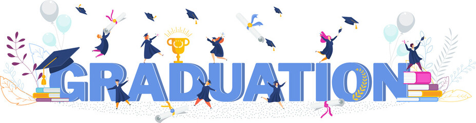 Graduation lettering. Festive inscription. Word made up of capital letters.