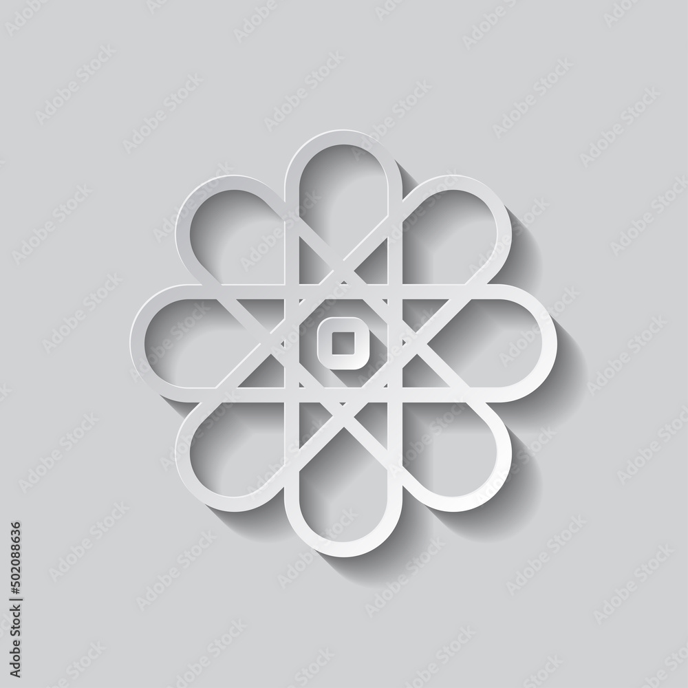 Poster atom simple icon, vector. flat design. paper style with shadow. gray background.ai