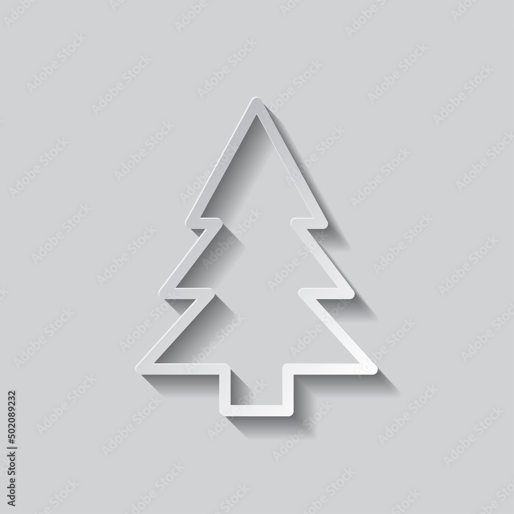 Poster christmas tree simple icon vector. flat design. paper style with shadow. gray background.ai
