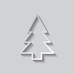 Fototapeta premium Christmas tree simple icon vector. Flat design. Paper style with shadow. Gray background.ai