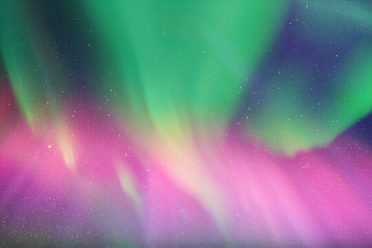 Colorful polar lights. Night starry sky. Purple green aurora borealis