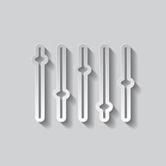 Equalizer, slider simple icon. Flat design. Paper style with shadow. Gray background.ai