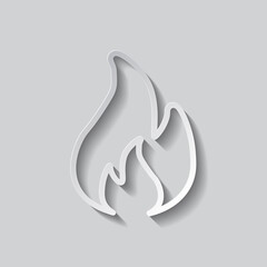 Fire simple icon vector. Flat design. Paper style with shadow. Gray background.ai