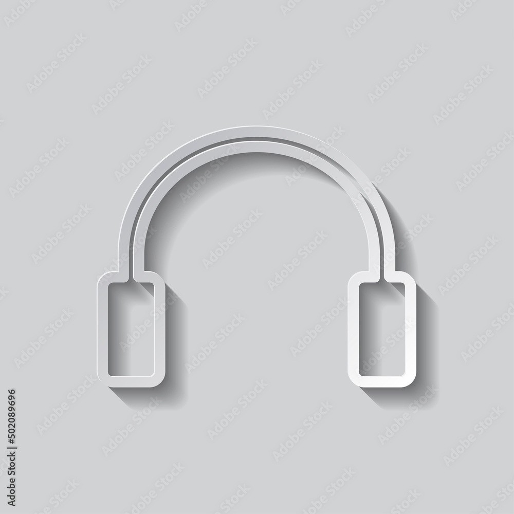 Poster headphone simple icon vector. flat design. paper style with shadow. gray background.ai