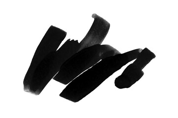 Art black and white watercolor and felt-tip pen marker smear blot Abstract texture alcohol ink stain on white background.