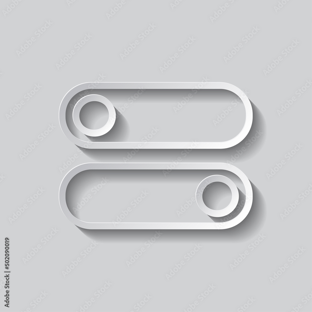 Poster on off, switch simple icon. flat design. paper style with shadow. gray background.ai