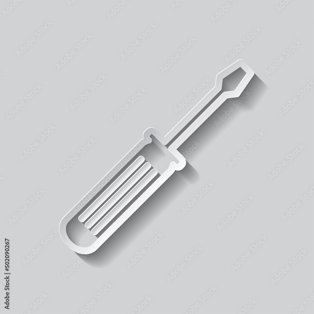 Poster screwdriver simple icon vector. flat design. paper style with shadow. gray background.ai