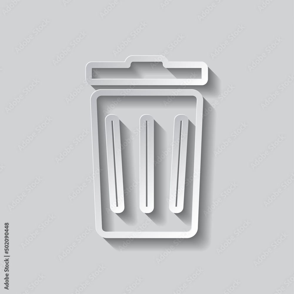 Aufkleber trashcan simple icon vector. flat design. paper style with shadow. gray background.ai