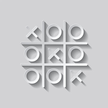 Tic tac toe simple icon. Flat design. Paper style with shadow. Gray background.ai