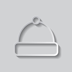 Winter hat simple icon vector. Flat design. Paper style with shadow. Gray background.ai