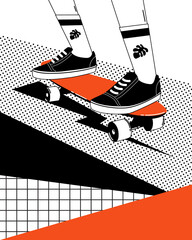 Fun cartoon illustration with skateboard