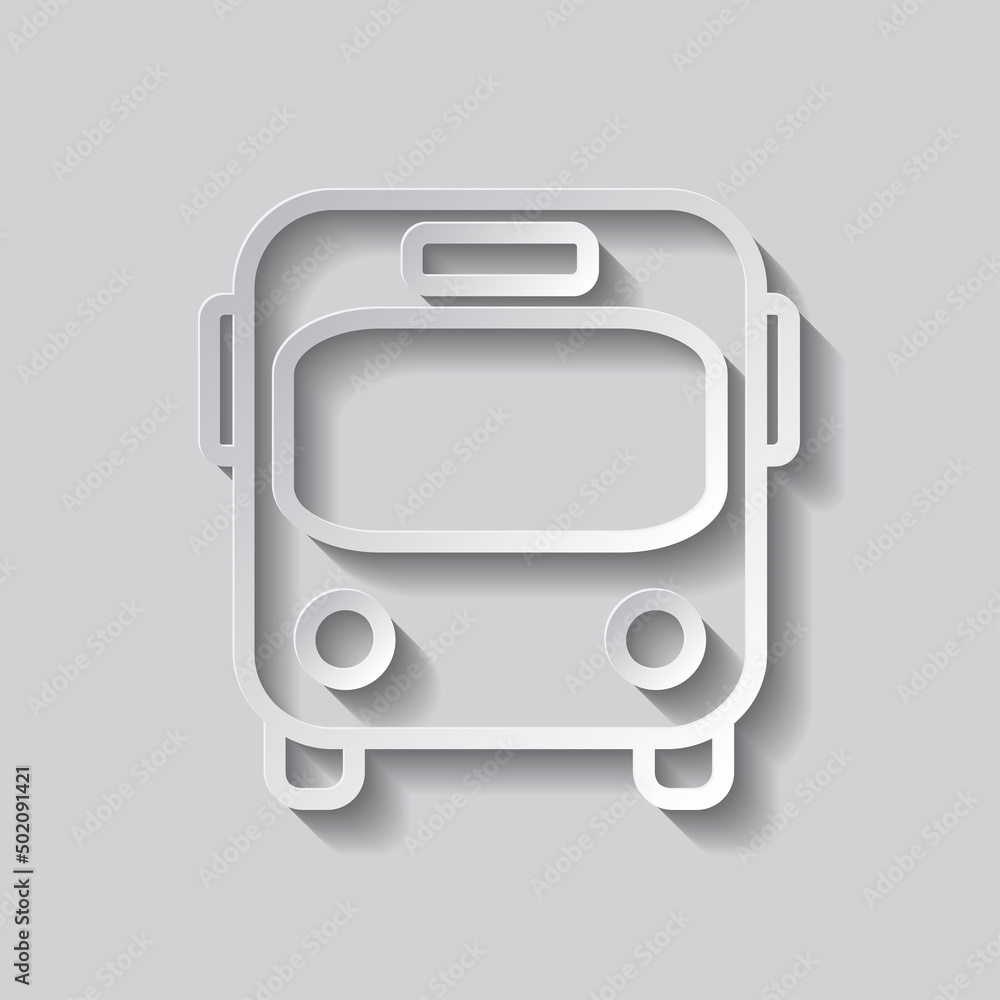Poster bus simple icon. flat design. paper style with shadow. gray background.ai