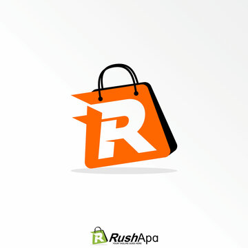Shop bag with letter or word R speed font image graphic icon logo design abstract concept vector stock. Can be used as a symbol related to initial or commerce