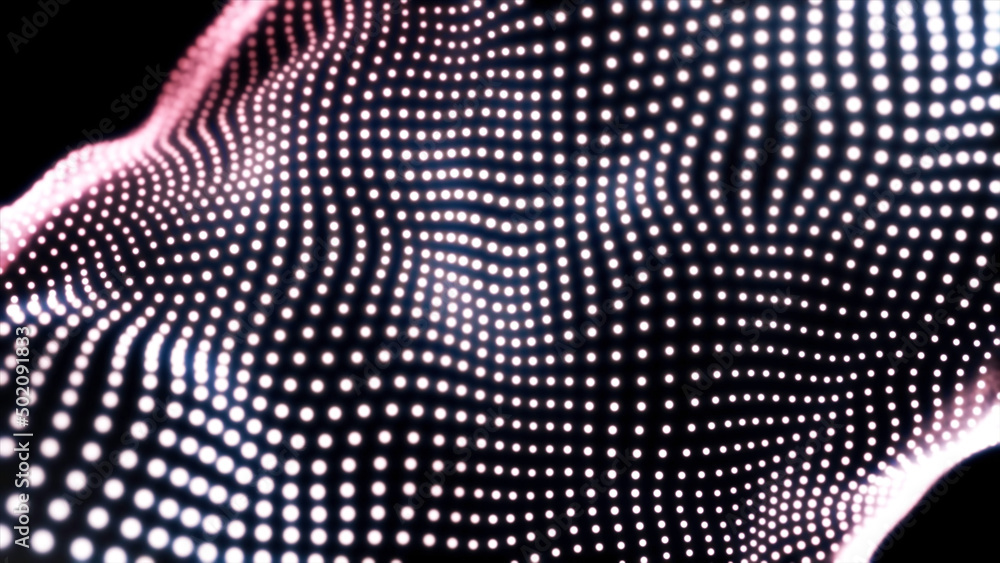 Poster loopable gradient waving dotted texture with shining blurred particles. animation. pink and white sm