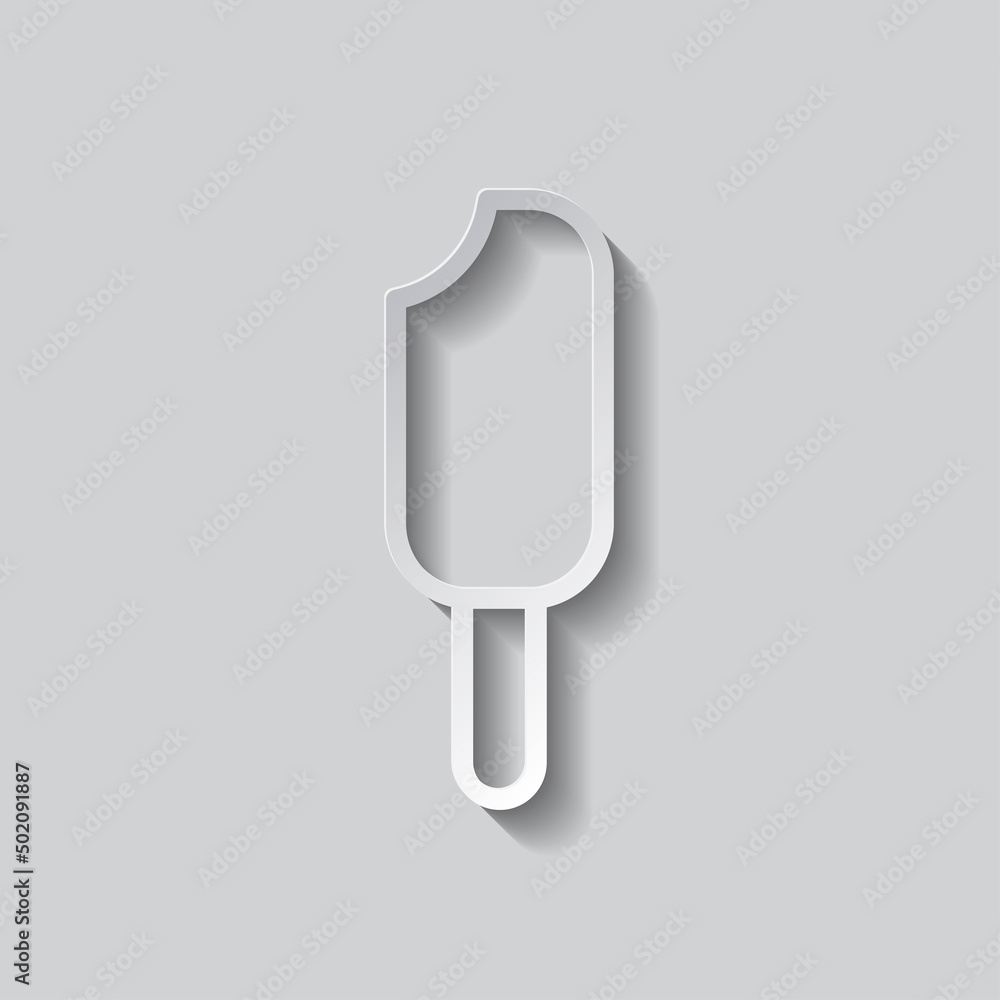 Poster icecream simple icon vector. flat design. paper style with shadow. gray background.ai