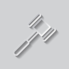 Hammer simple icon. Flat design. Paper style with shadow. Gray background.ai