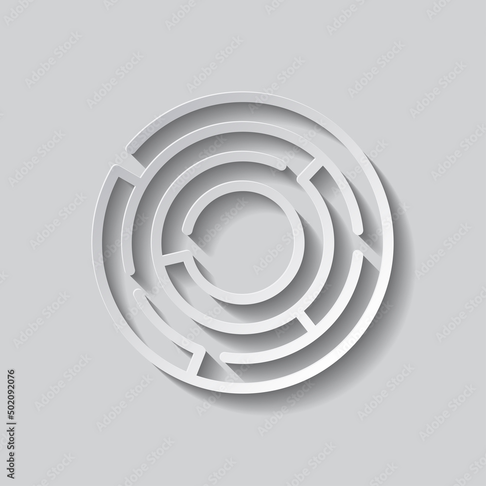Poster maze simple icon. flat design. paper style with shadow. gray background.ai
