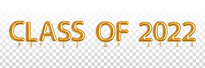 Vector realistic isolated golden balloon text of Class of 2022 on the transparent background.