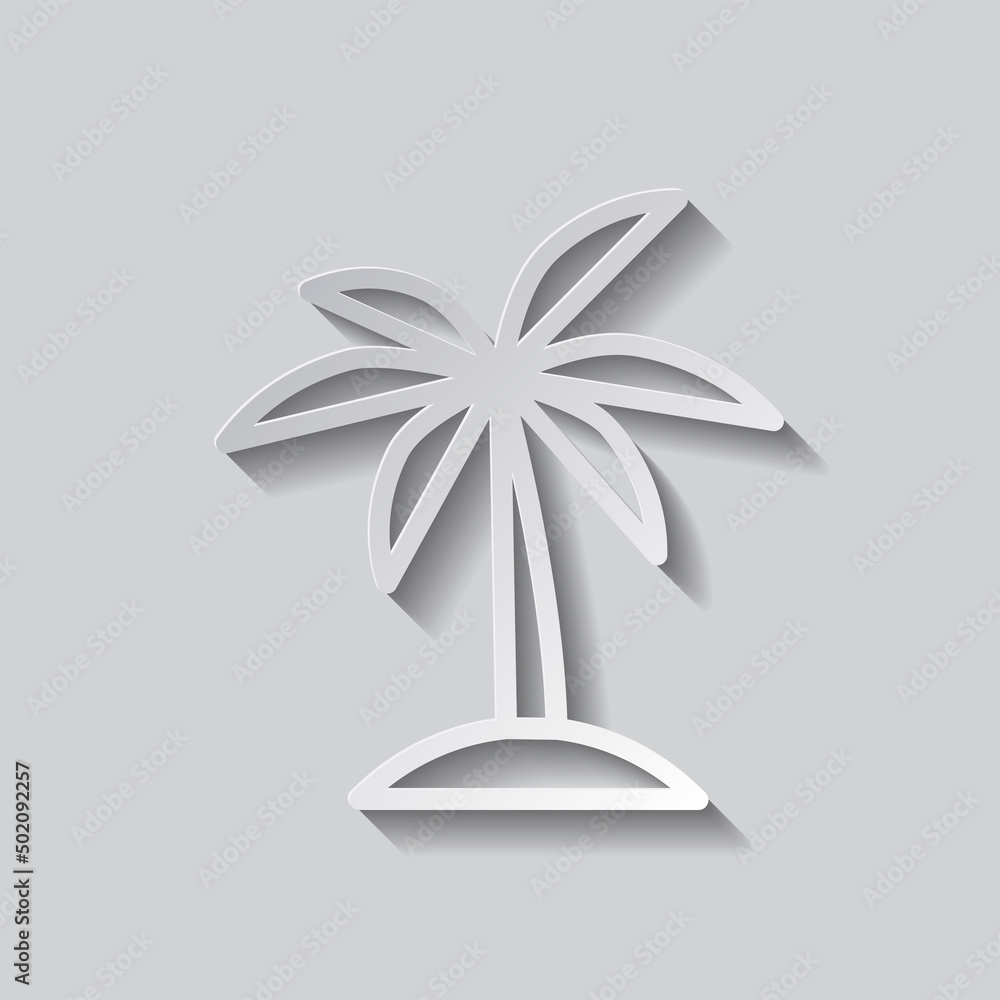 Poster palm tree simple icon. flat design. paper style with shadow. gray background.ai