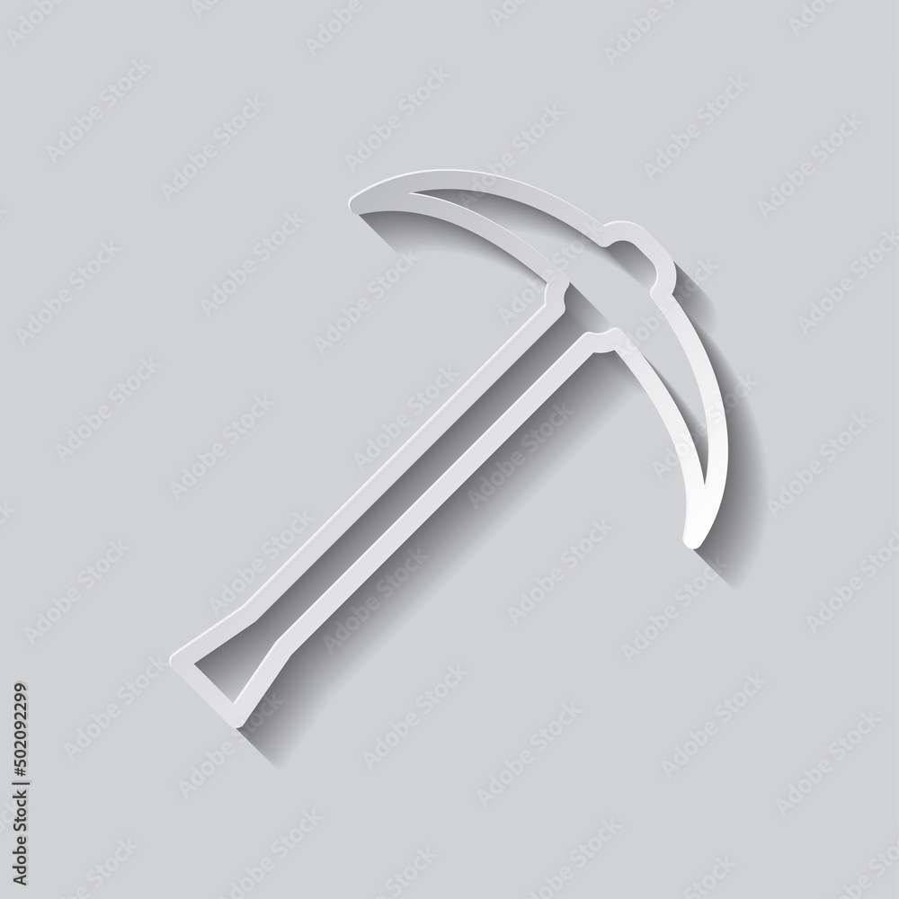Aufkleber pickaxe simple icon. flat design. paper style with shadow. gray background.ai