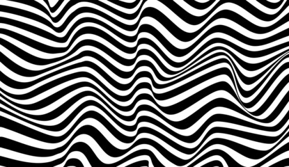 Black and white stripes as abstract waves for a textured pattern on the background