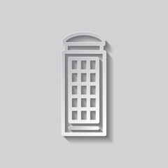 Phone booth simple icon. Flat design. Paper style with shadow. Gray background.ai