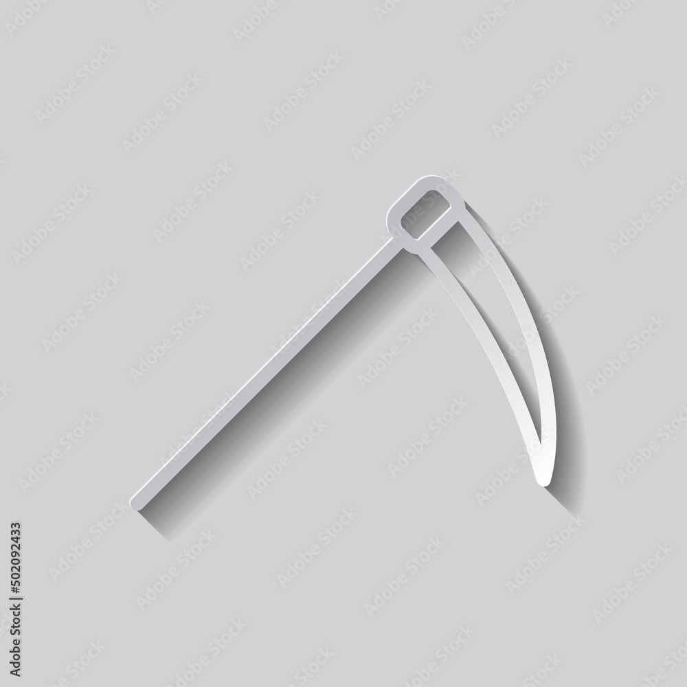 Poster scythe simple icon. flat design. paper style with shadow. gray background.ai