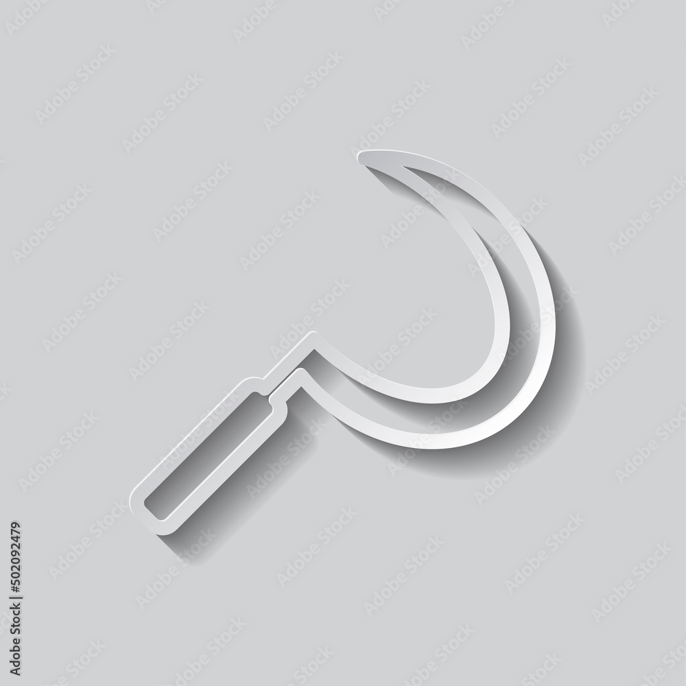 Poster sickle simple icon. flat design. paper style with shadow. gray background.ai