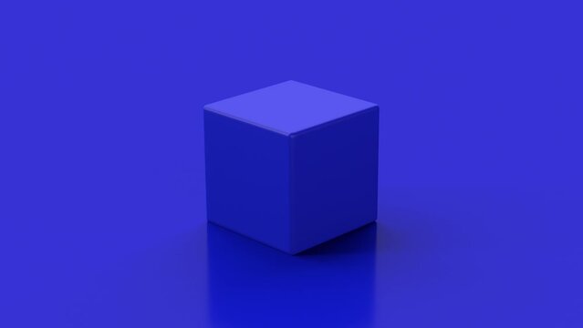 Blue soft cube turning. Blue background. Abstract animation, 3d render.