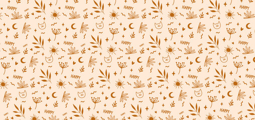 Pink gold pattern with flowers and decorative elements. fashion design and ornament. for printing, fabric, wrapping paper