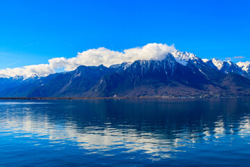 View of the Alps and Lake Geneva in Montreux, Switzerland