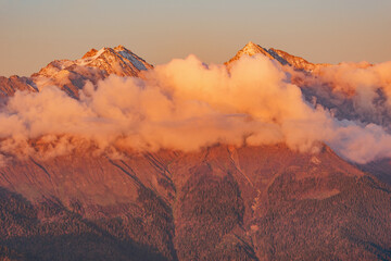 Caucasus mountains at sunset time. Sochi.