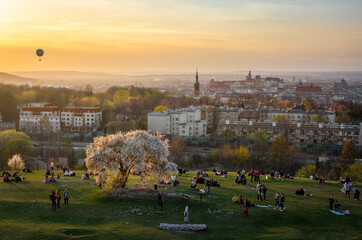 Sunset over Krakow during Spring, view from Krakus Mound - obrazy, fototapety, plakaty