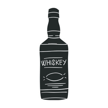 Whiskey Bottle Icon Silhouette Illustration. Drink Vector Graphic Pictogram Symbol Clip Art. Doodle Sketch Black Sign.