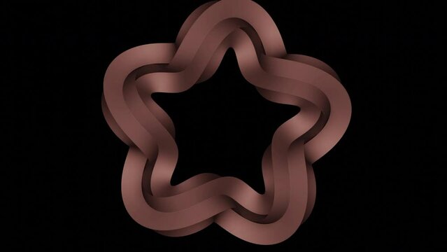 Abstract bronze metal kaleidoscopic background with moving star silhouette, seamless loop. Design. Moving beautiful 3D figure isolated on a black background.