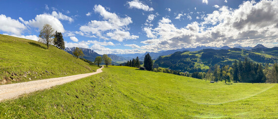 View to Inntal and Wilder Kaiser mountain range in the Alps, Building land for new construction...