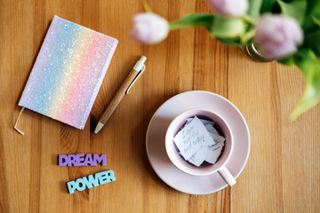 Affirmation, inspirational quotes concept. Paper with motivation affirmation message and...