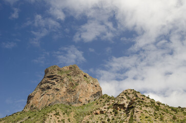 Cliff of Roque Cano in Vallehermoso. La Gomera. Canary Islands. Spain.