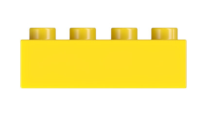 Close Up View of an Yellow Plastic Block Isolated on a White Background. Children Building Brick, Front View. High Quality 3D Rendering with a Work Path. 8K Ultra HD, 7680x4320